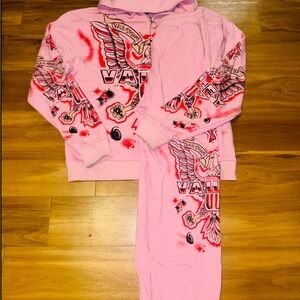 Pink Graphic Eagle Hoodie + Joggers Set